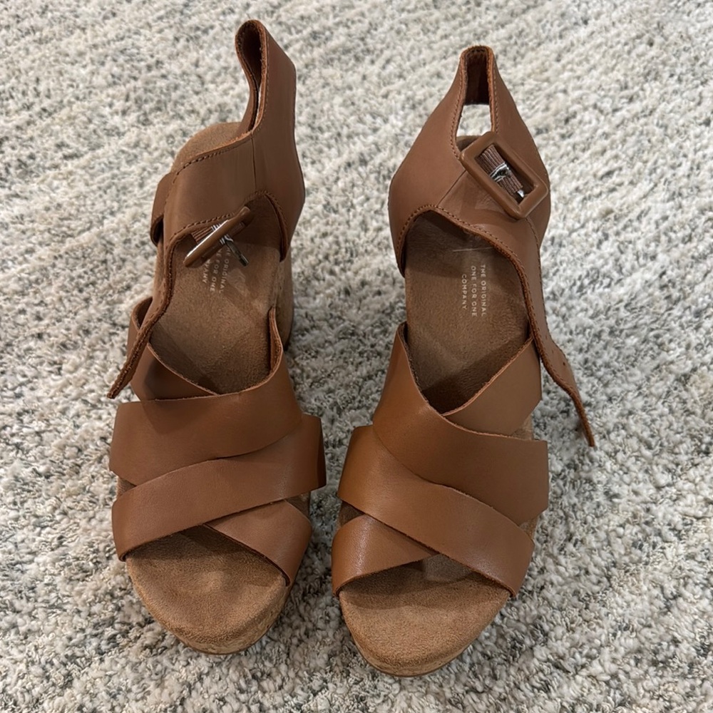 Toms Brown Leather Women's Wedge Heels